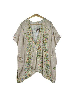 Matilda Jane Family Time Floral Kimono Brown Beige Open Front Boho XS/Small NEW